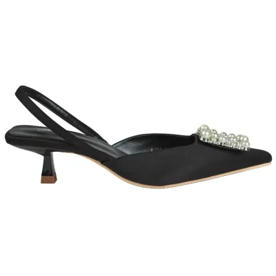 Viola Satin Kitten Heel-Black